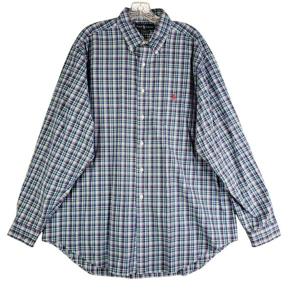Polo Ralph Lauren Oxford Shirt Mens XL 17 Red Pony Plaid LS Button Down - Picture 2 of 11